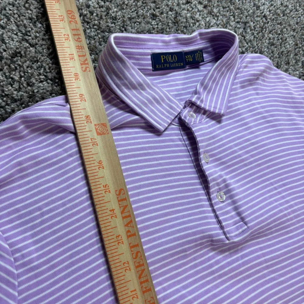 Polo Ralph Lauren Men's XXL Short Sleeve Polo Shirt Purple White Striped Cotton